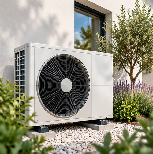 Pompe à chaleur air/eau près d’une maison